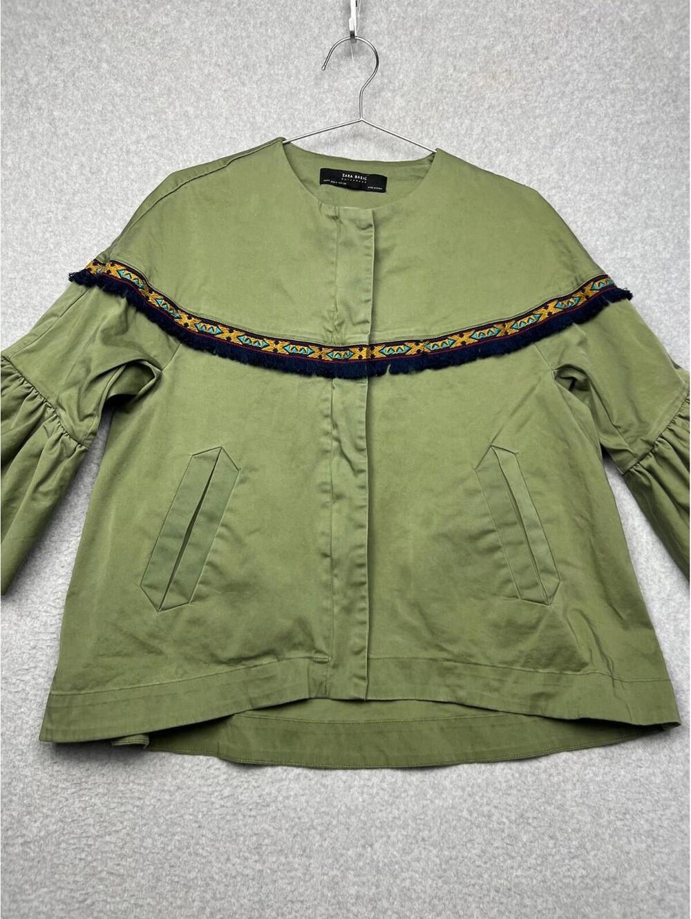 Zara Aztec Embroidered Crop Bell Sleeve Jacket Womens M Boho Green Indie Hippie - Picture 7 of 9